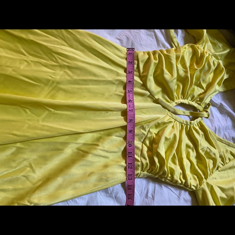 Vintage yellow keyhole jersey maxi disco dress S/M - Picture 11 of 12